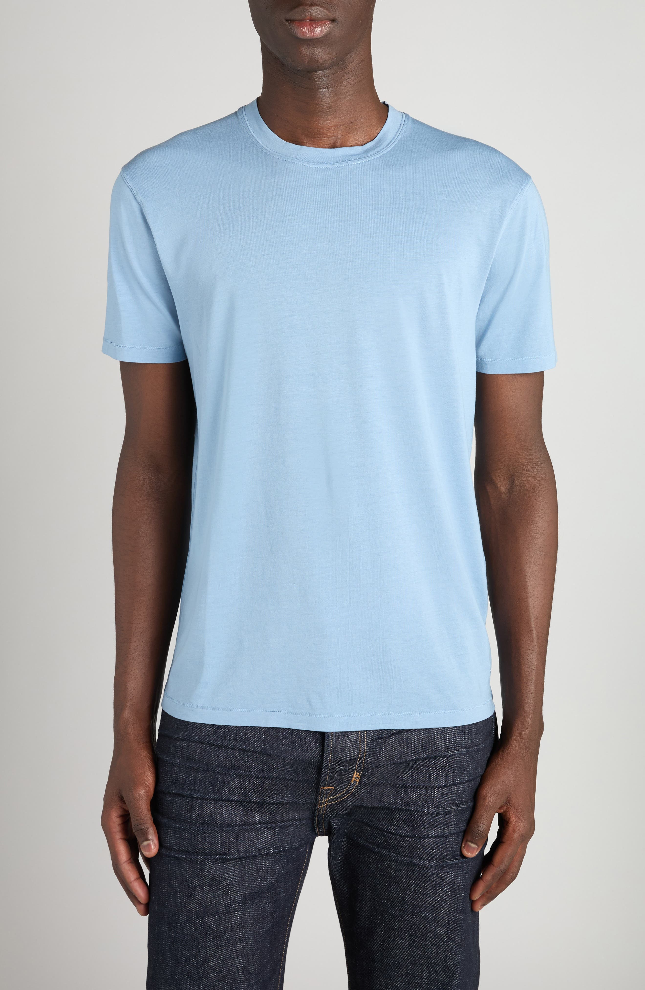 TOM FORD Short Sleeve Lyocell & Cotton Crewneck T-Shirt in Dark Celeste at Nordstrom - 1