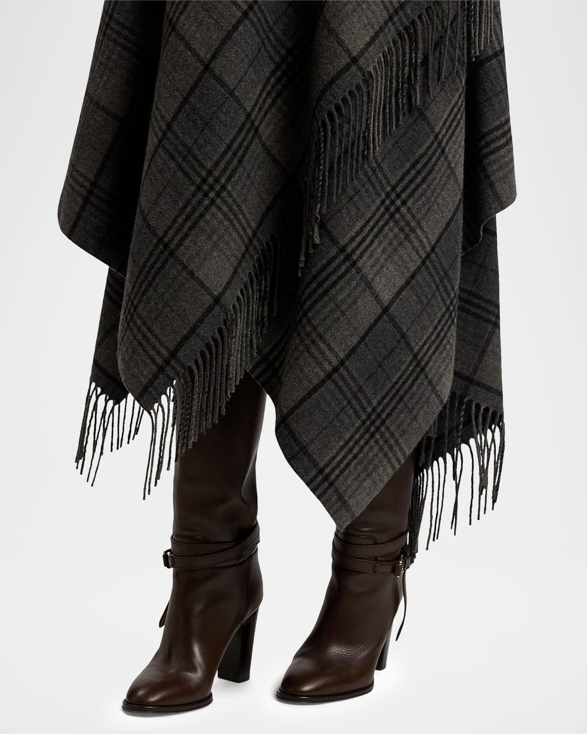 Fringed Plaid Wrap Midi Skirt - 5