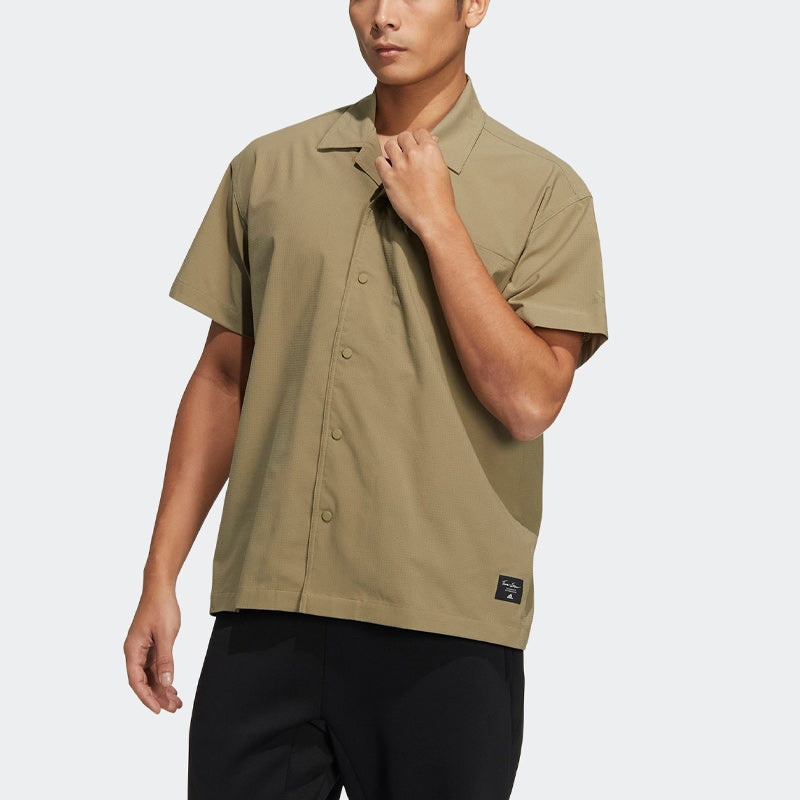 adidas adidas originals Solid Color Sports Short Sleeve Shirt Khaki HD0028 outlook
