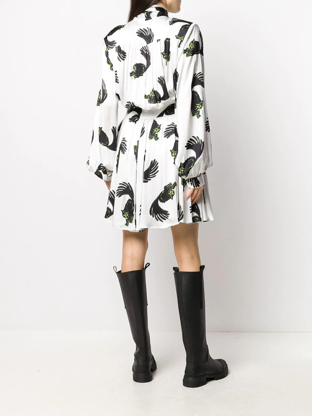 cat print pussy-bow shirt dress - 4