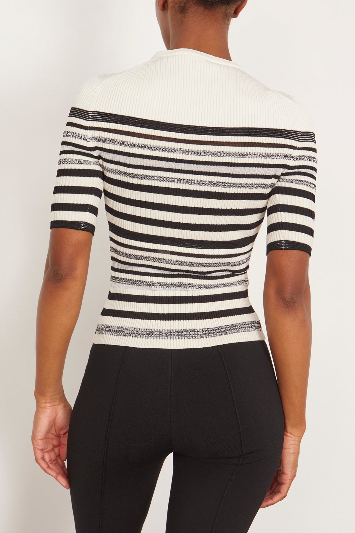 Elena Short Sleeve Top in Black Stripe - 4