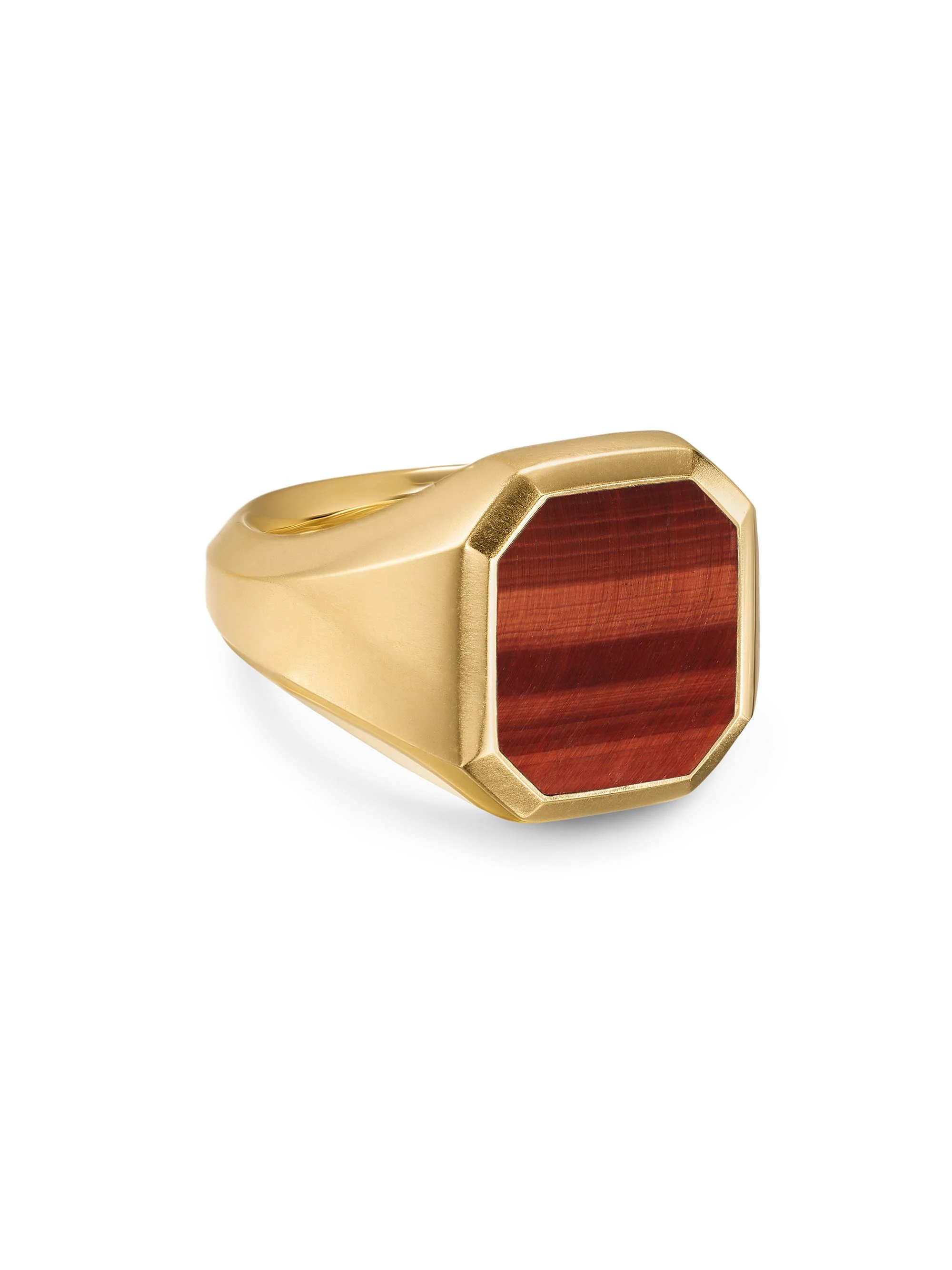 Men's Streamline Signet Ring in 18K Yellow Gold - Red Tigers Eye - 1