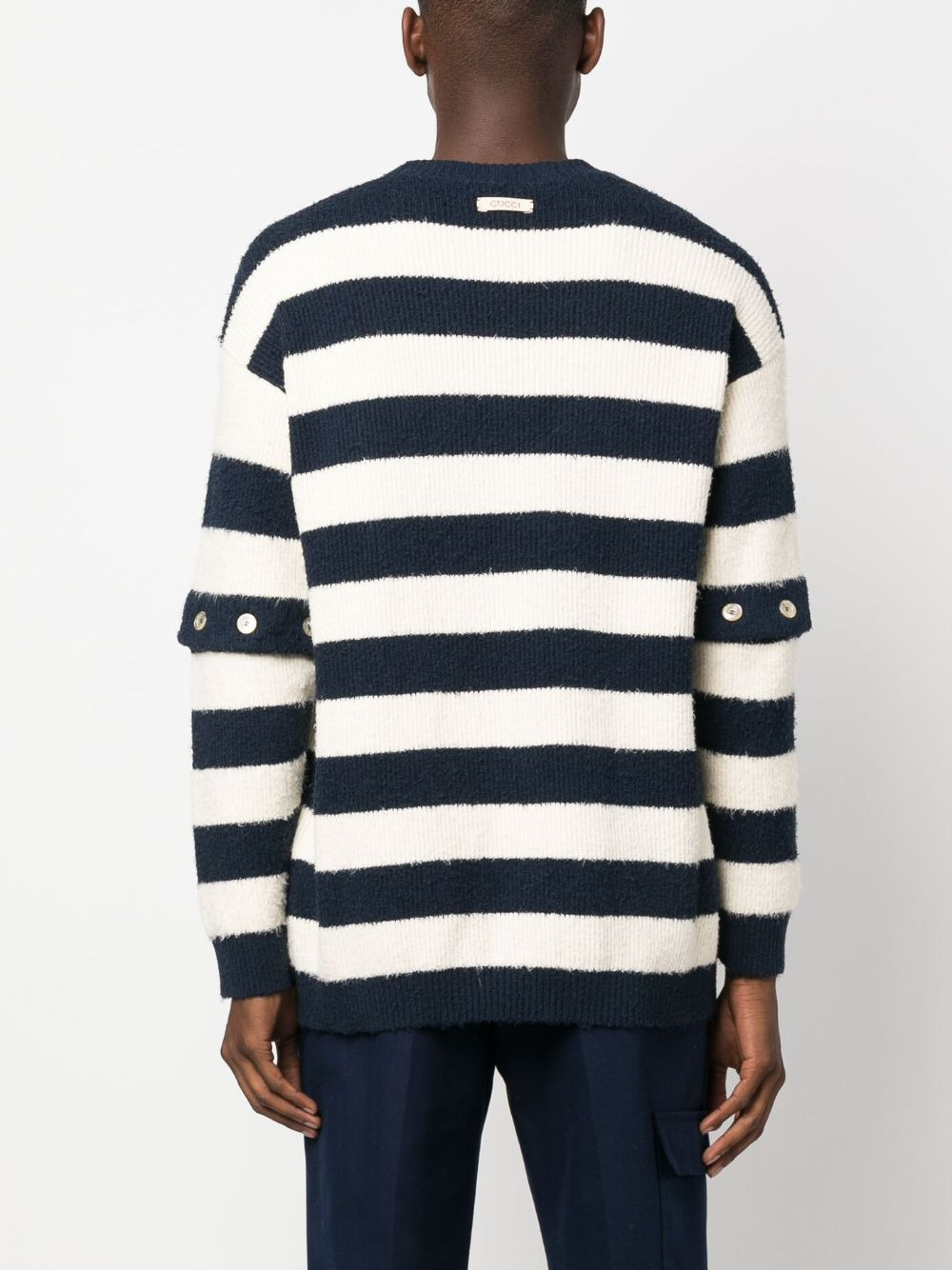 striped crew-neck brushed jumper - 4