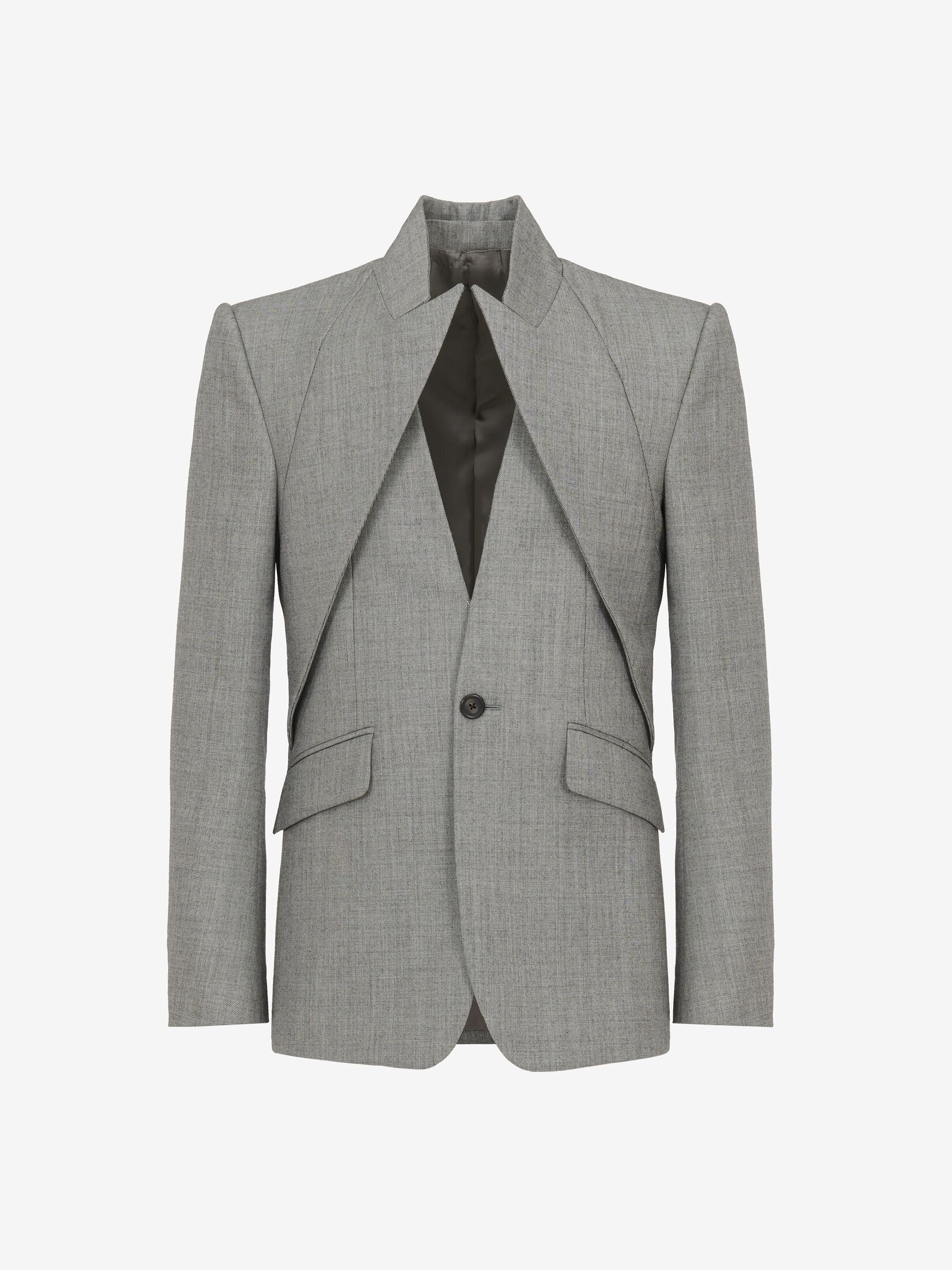 Men's Twisted Lapel Single-breasted Jacket in Shark Grey - 1