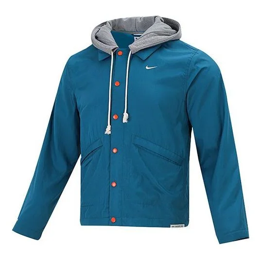 Nike Therma-FIT Standard Issue Fleece Lined Stay Warm Embroidered Logo Sports Coach Jacket Blue DA68 - 1
