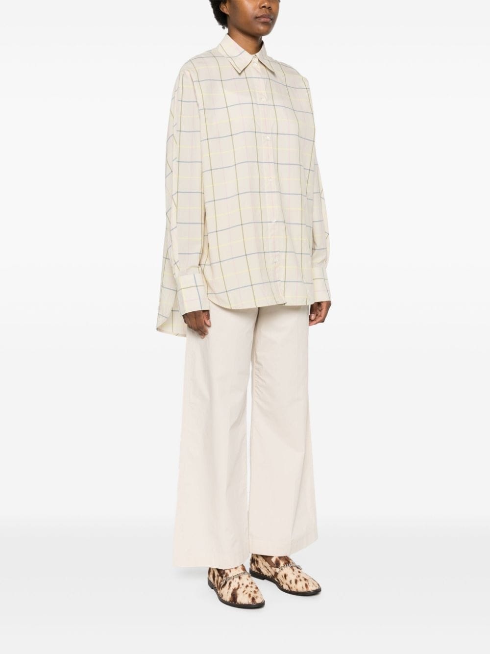 windowpane-print poplin shirt - 3