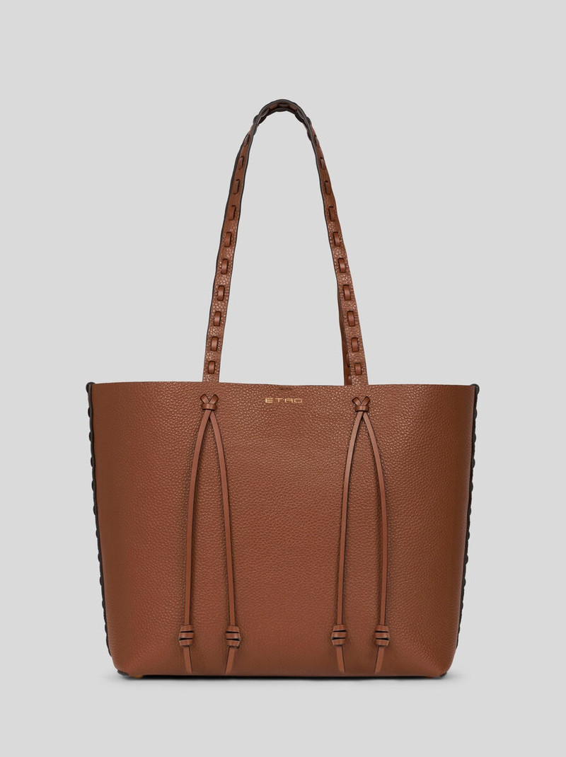 ETRO ESSENTIAL MEDIUM LEATHER TOTE BAG WITH THREADING 1