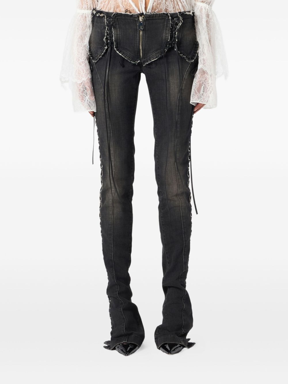 lace-up detail jeans - 3