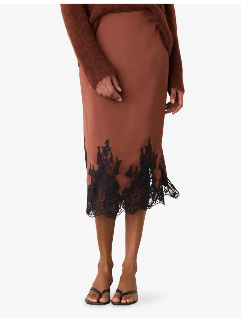 Lace-Hem Satin Midi Skirt 3
