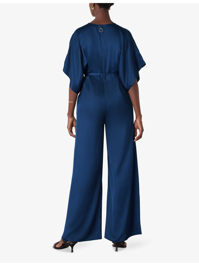 Belted-Waist Short-Sleeve Satin Jumpsuit 3
