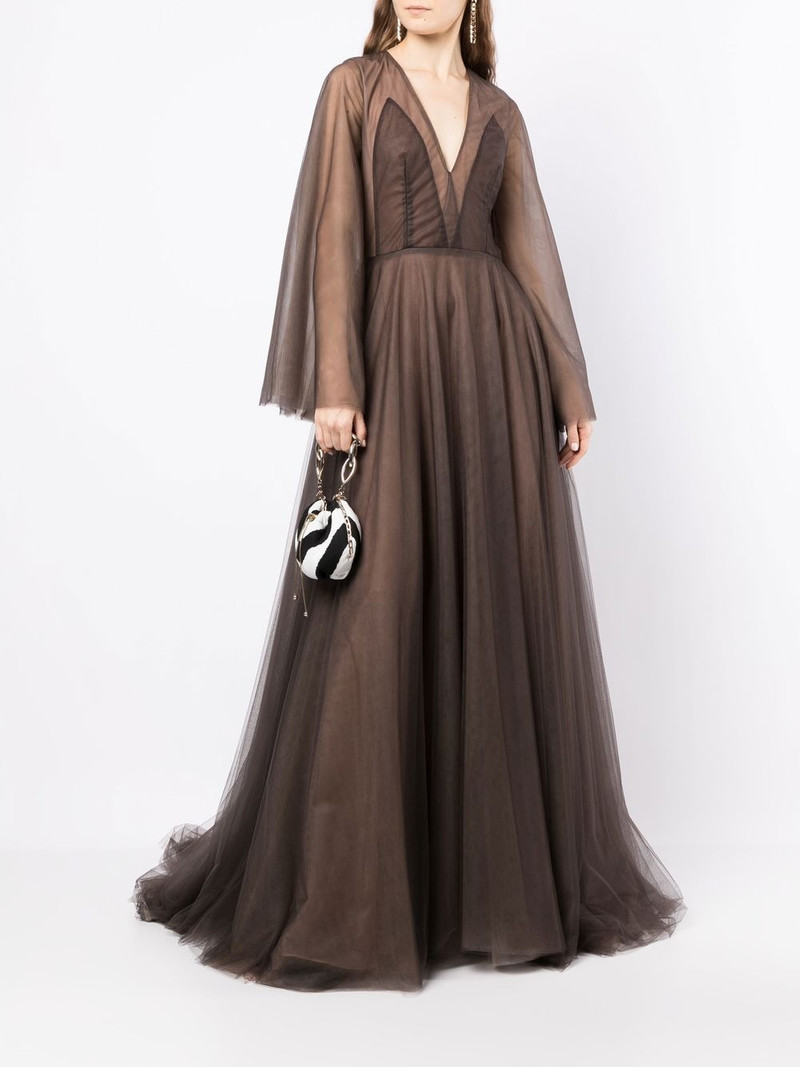 COSTARELLOS sheer-panel evening gown outlook