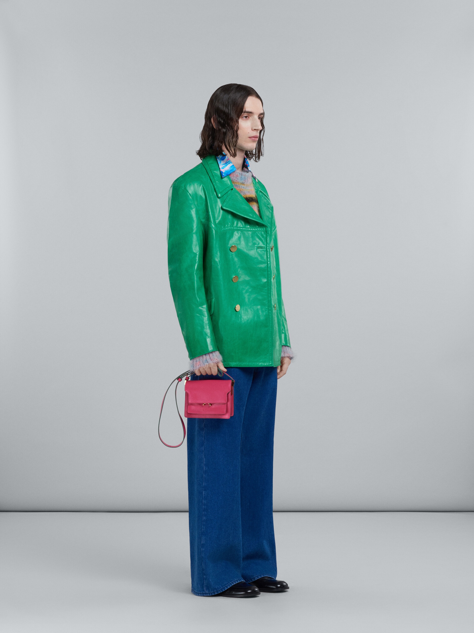 DOUBLE-BREASTED JACKET IN SHINY GREEN LEATHER - 6