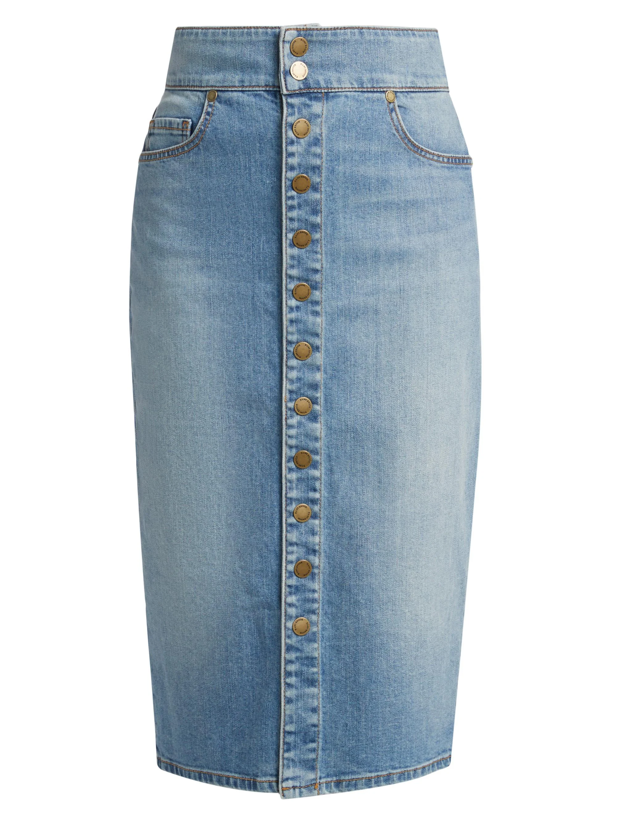 Women's Karter Stretch Denim Midi-Skirt - Light Wash - 1