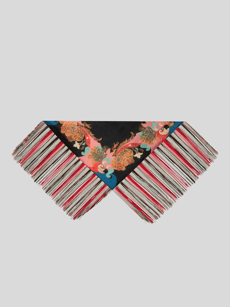 SILK JACQUARD SCARF WITH FRINGING AND FLORAL PAISLEY MOTIF 1
