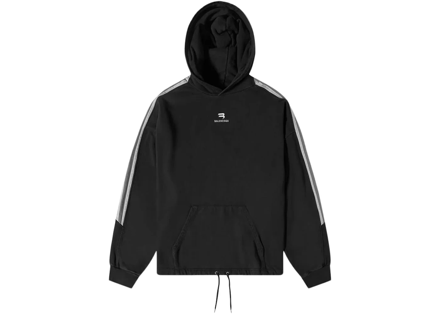 Balenciaga Sporty B Side Stripe Oversized Hoodie Black/Grey/White - 1