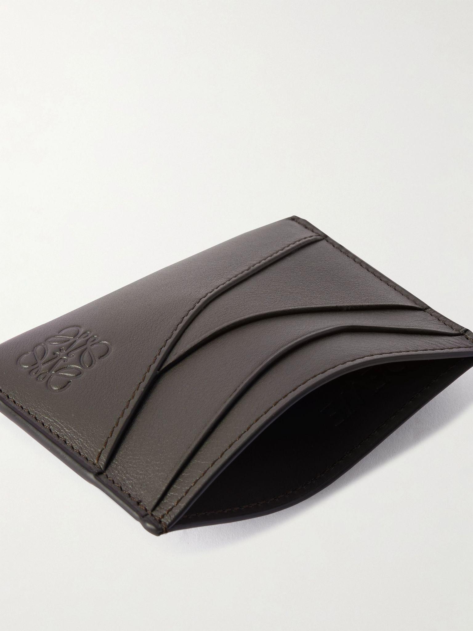 Puzzle Logo-Debossed Leather Cardholder Gray - 4