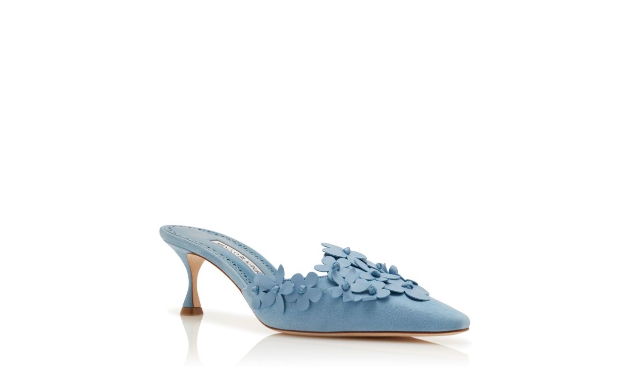 Light Blue Suede Pointed Toe Mules - 3