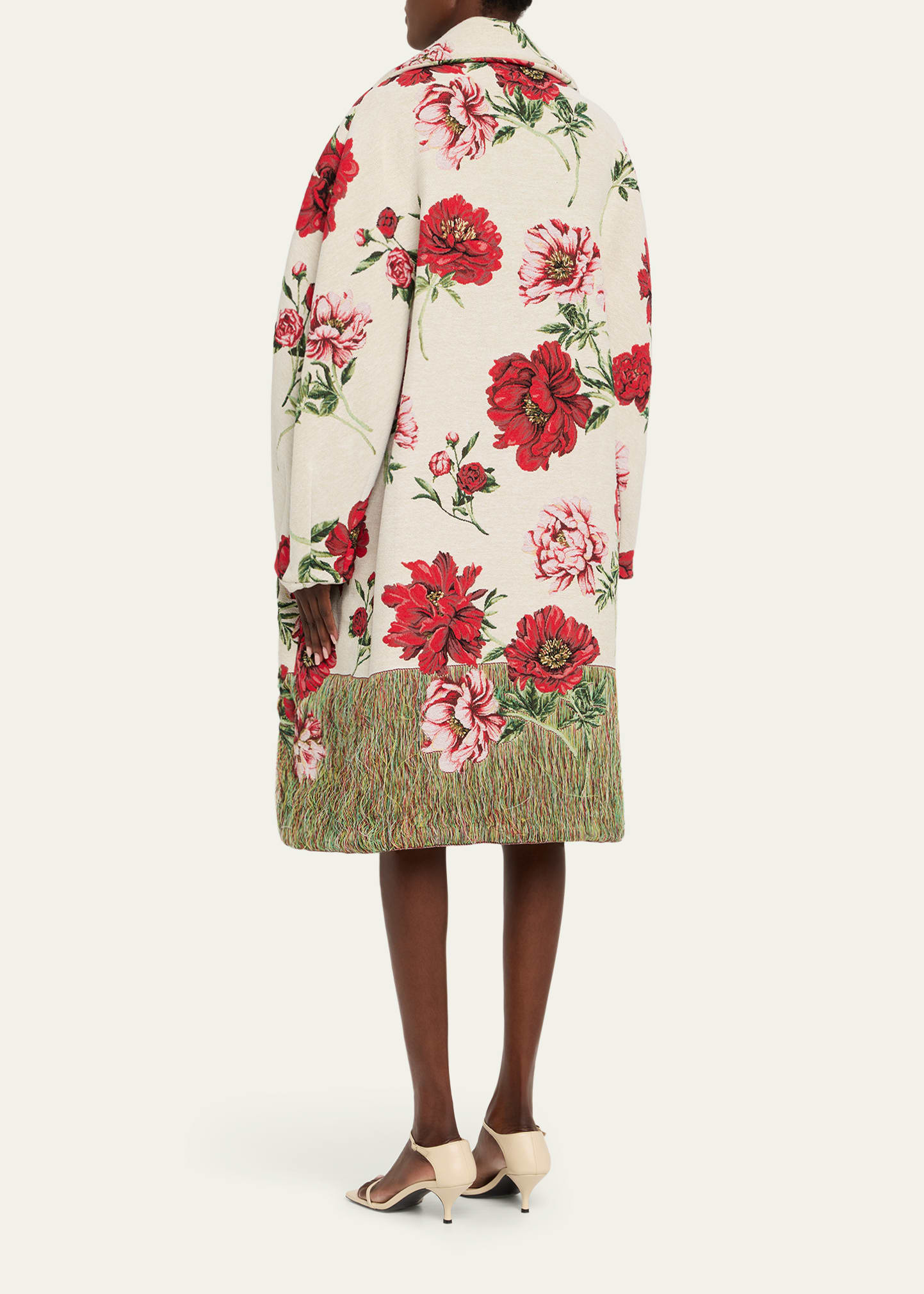 Oversized Peony Jacquard Coat - 3