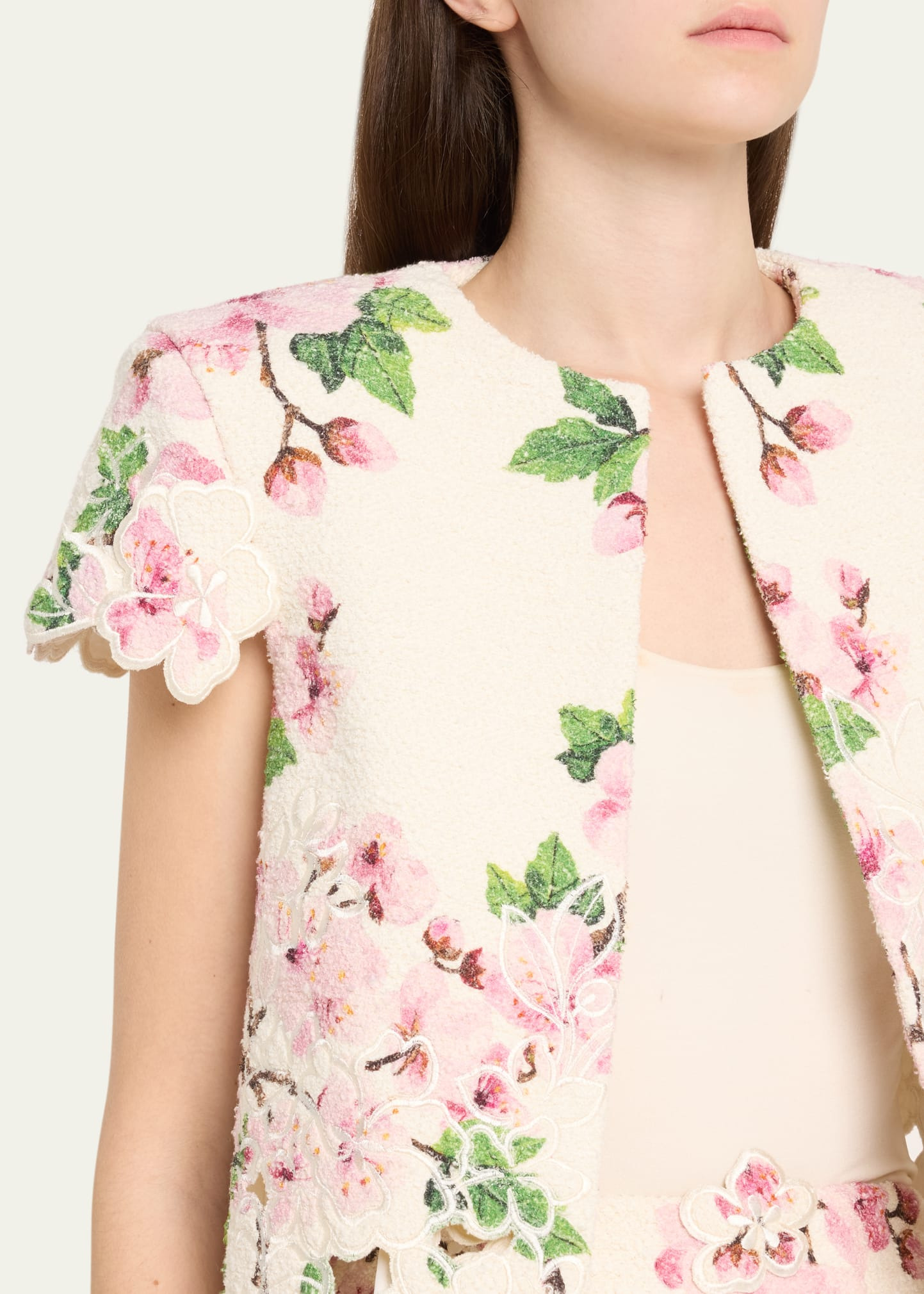 Cherry Blossom Tweed Embroidered Jacket - 5