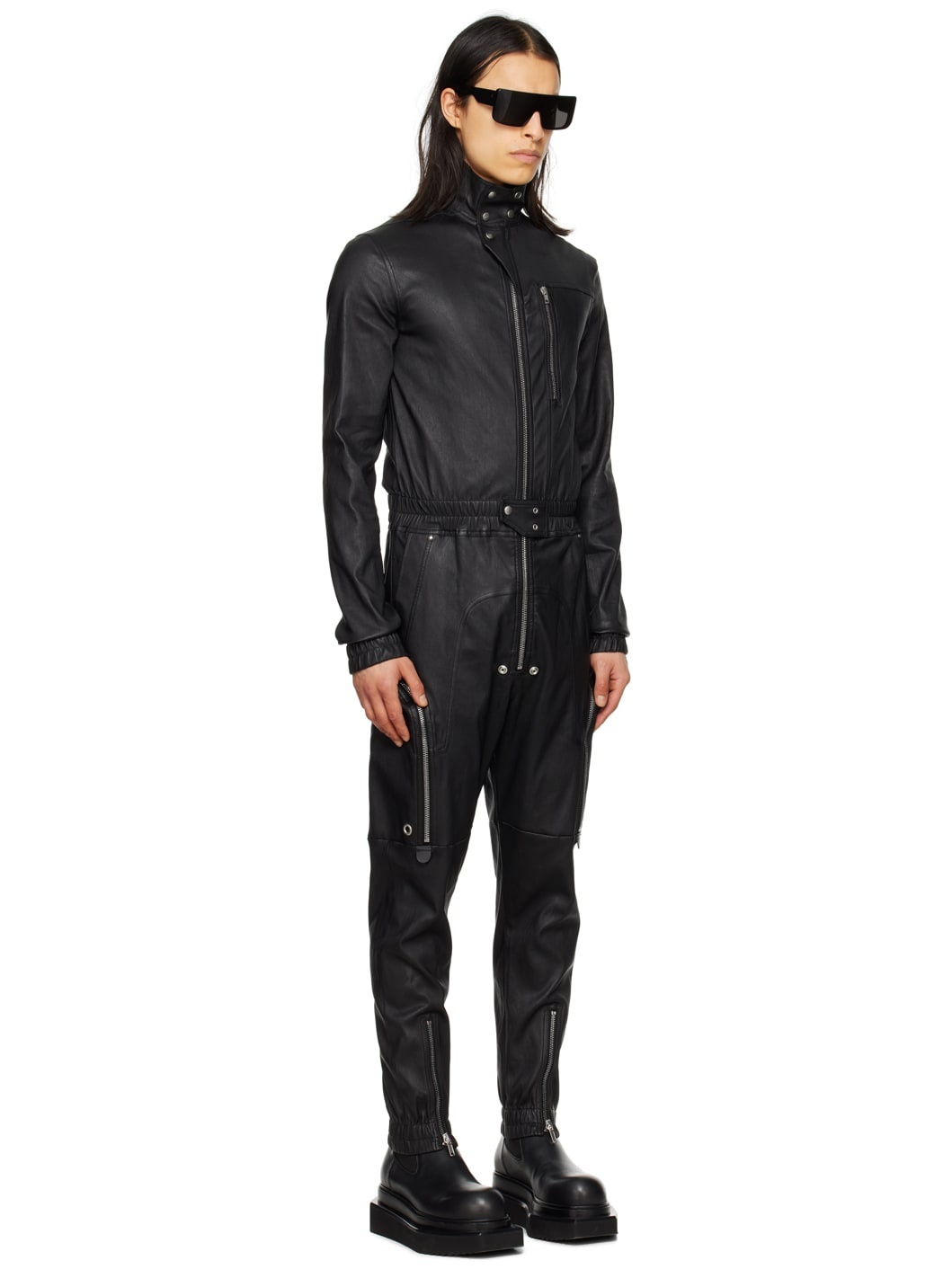 Black Bauhaus Leather Flightsuit - 2