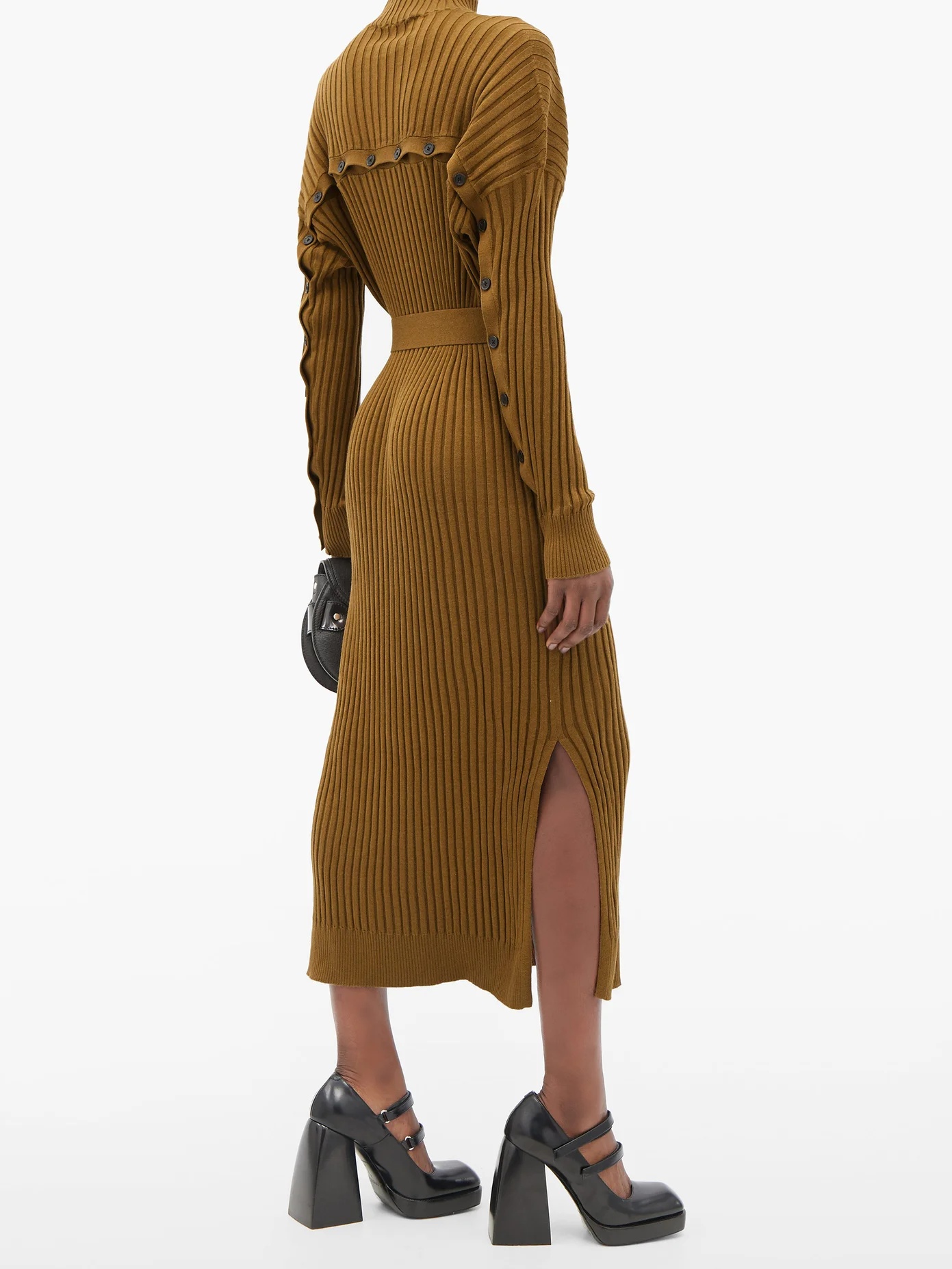 High-neck buttoned silk-blend midi dress - 2