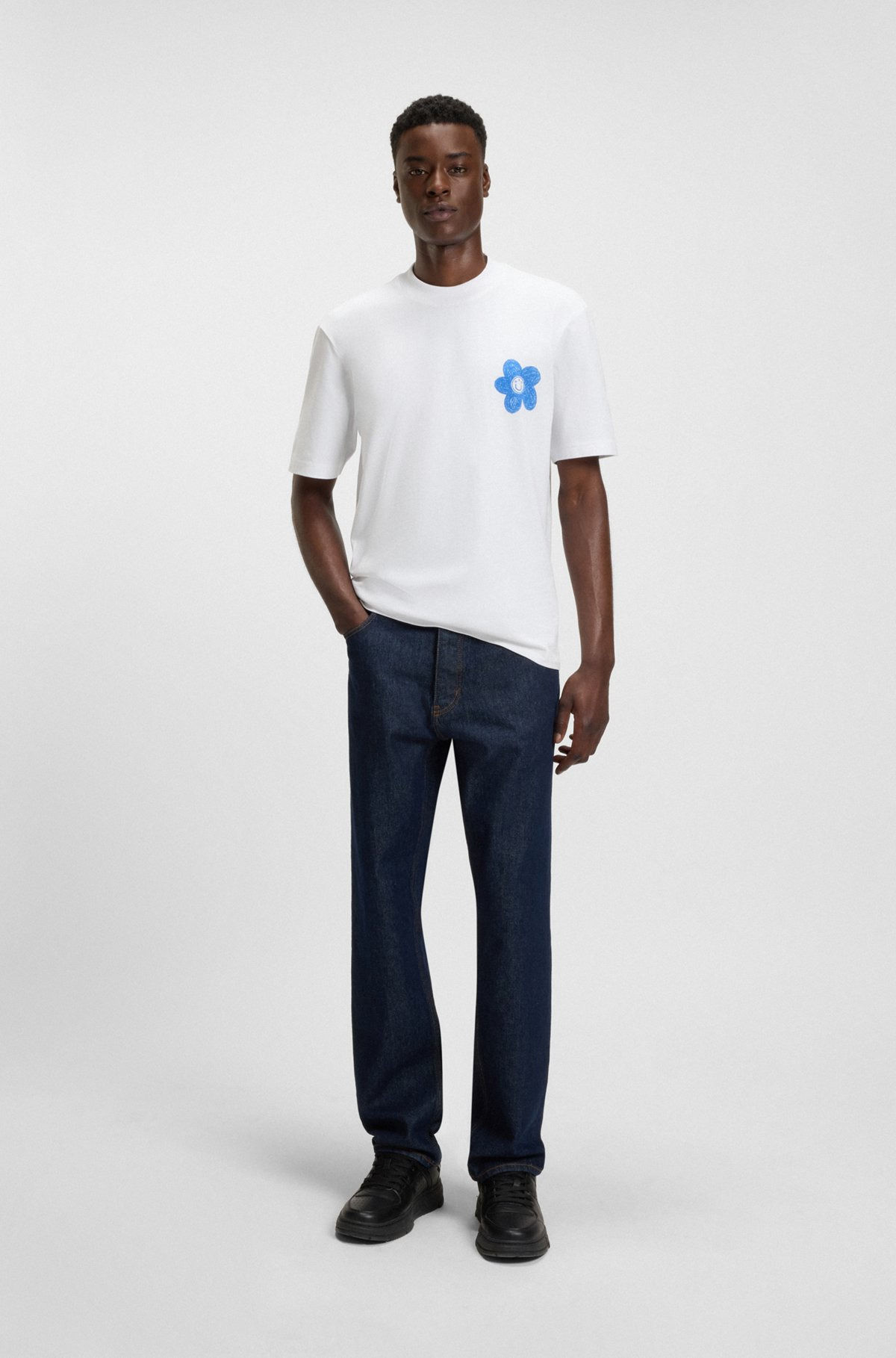COTTON-JERSEY T-SHIRT WITH HAPPY HUGO LOGO ARTWORK - 4