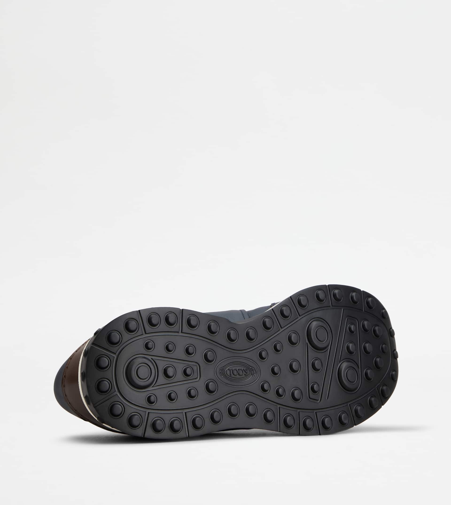 SNEAKERS IN LEATHER AND TECHNICAL FABRIC - BLUE, BROWN - 4