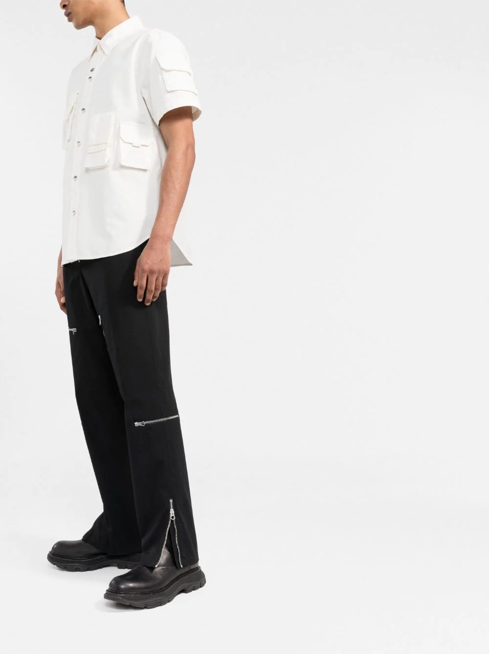 zipped pockets straight-leg trousers - 4