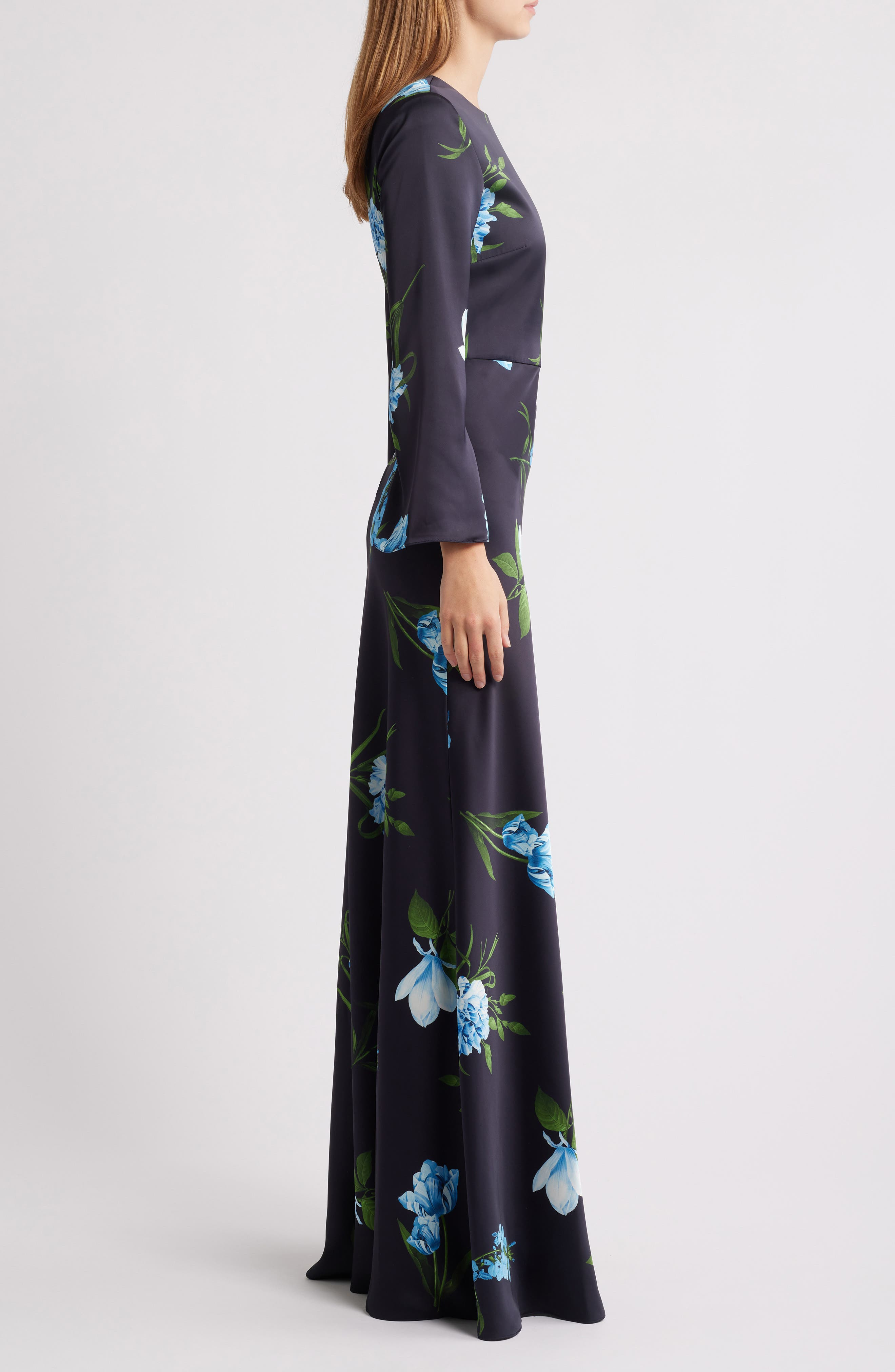 Sachin & Babi Alex Sequin Floral Long Sleeve Satin Crepe Gown in Night Sky Blue Oculata at Nordstrom - 3