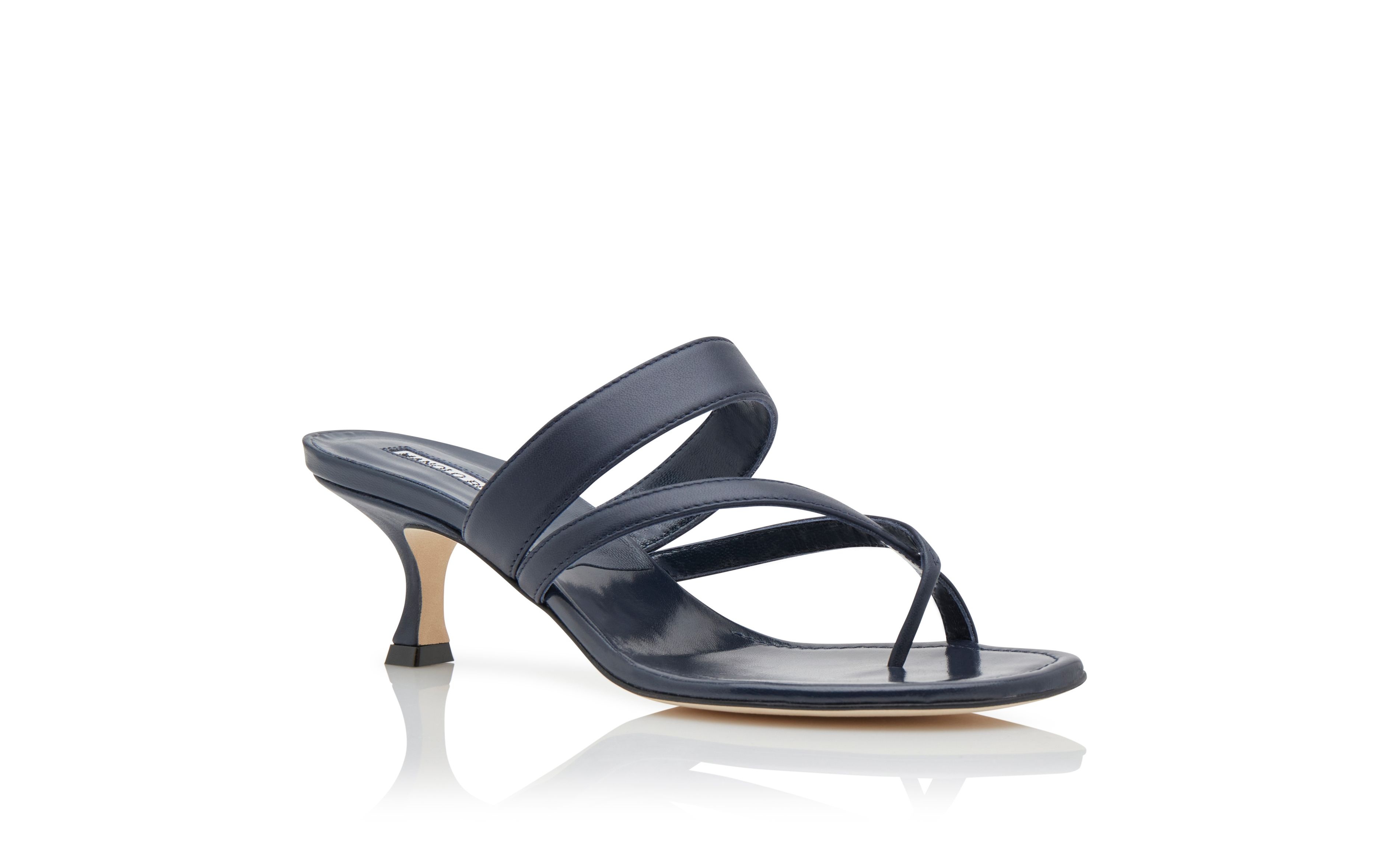 Navy Blue Nappa Leather Crossover Strappy Mules - 3