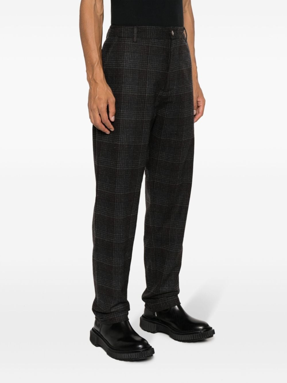 plaid check-pattern knitted trousers - 3
