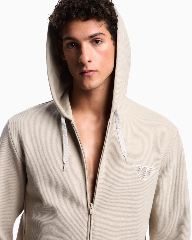LOUNGEWEAR ZIP-UP HOODED SWEATSHIRT IN JERSEY WITH AN EAGLE PATCH 5