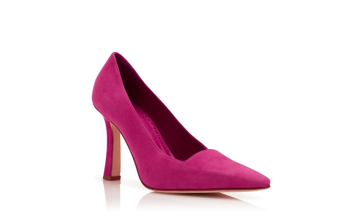 Dark Pink Suede Square Cut Pumps - 3