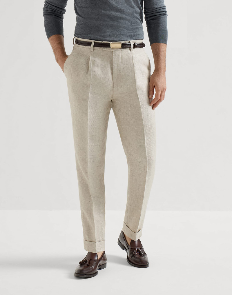 Silk, linen and wool hopsack trousers with pleat 2