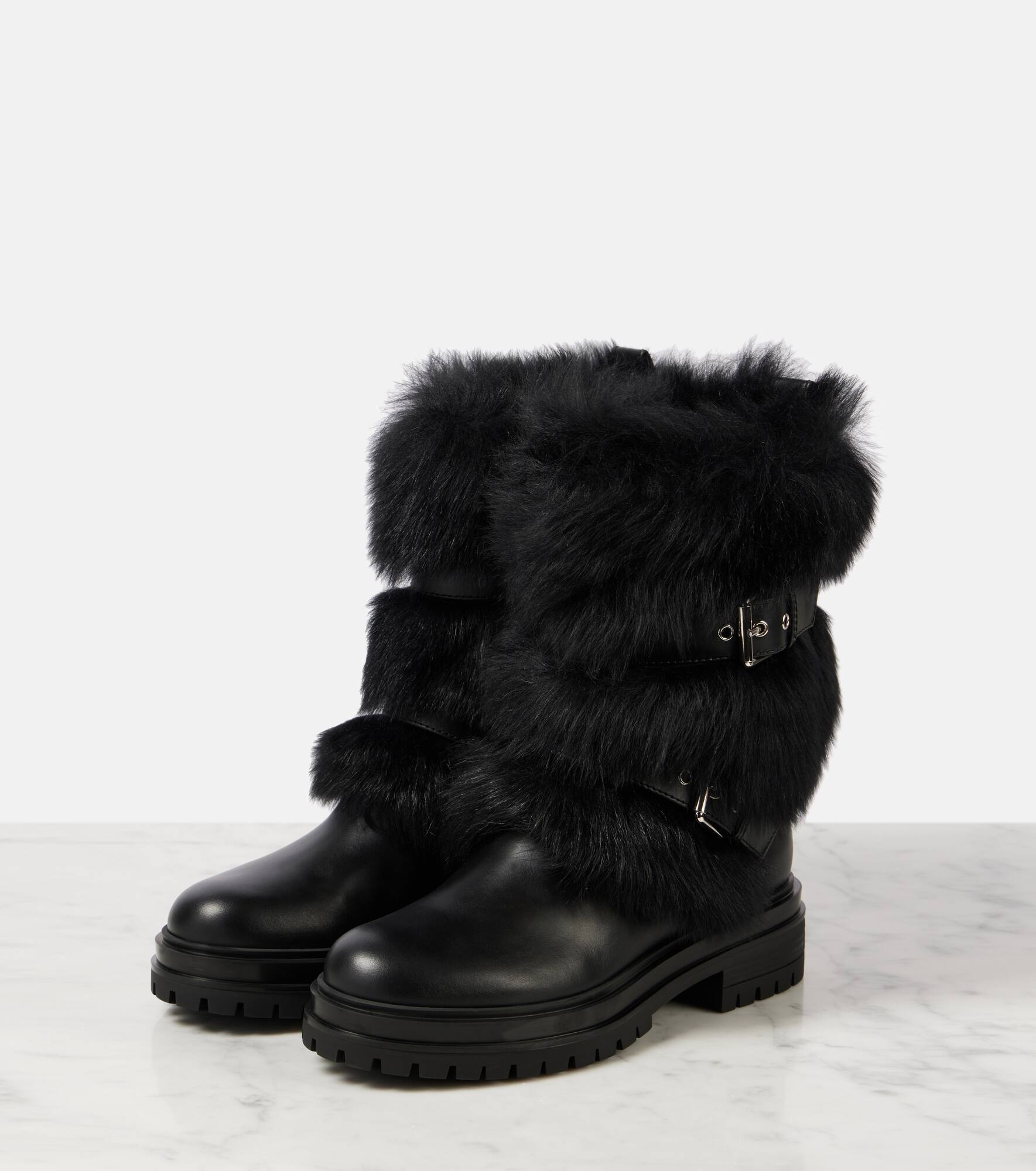 Maverick leather and shearling biker boots - 4