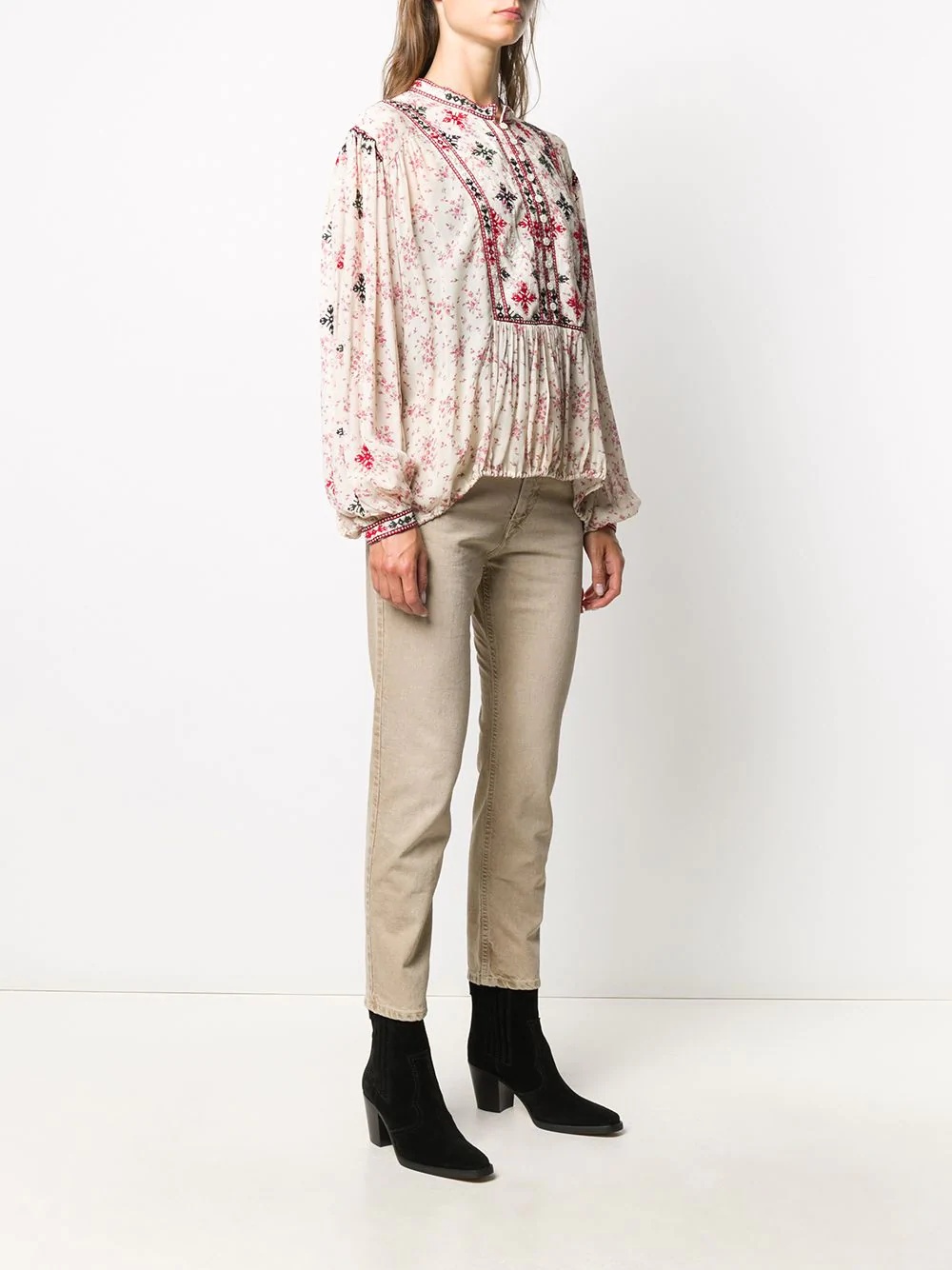 embroidered floral-print blouse - 3