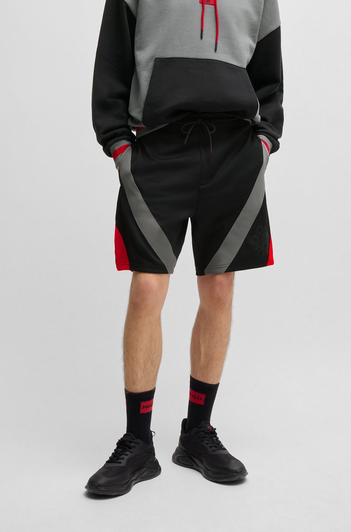 HUGO X RB OVERSIZE-FIT SHORTS WITH SIGNATURE BULL MOTIF - 2