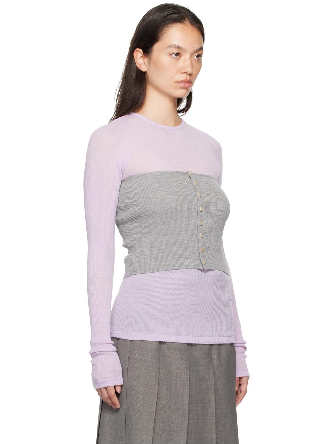 Gray Super Fine Wool High Gauge Rib Knit Bandeau Top - 2