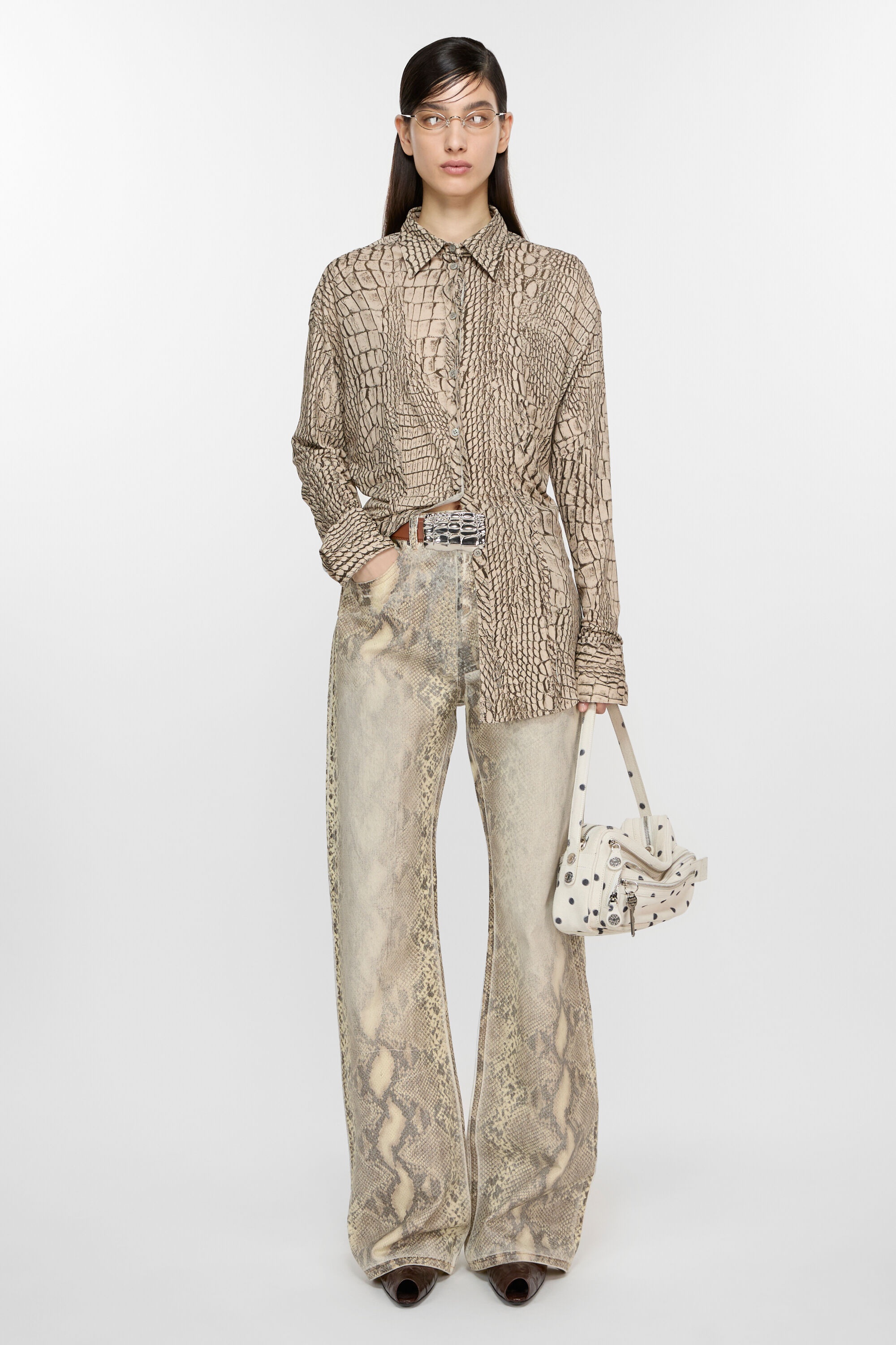 Printed denim trousers - Multi brown - 2