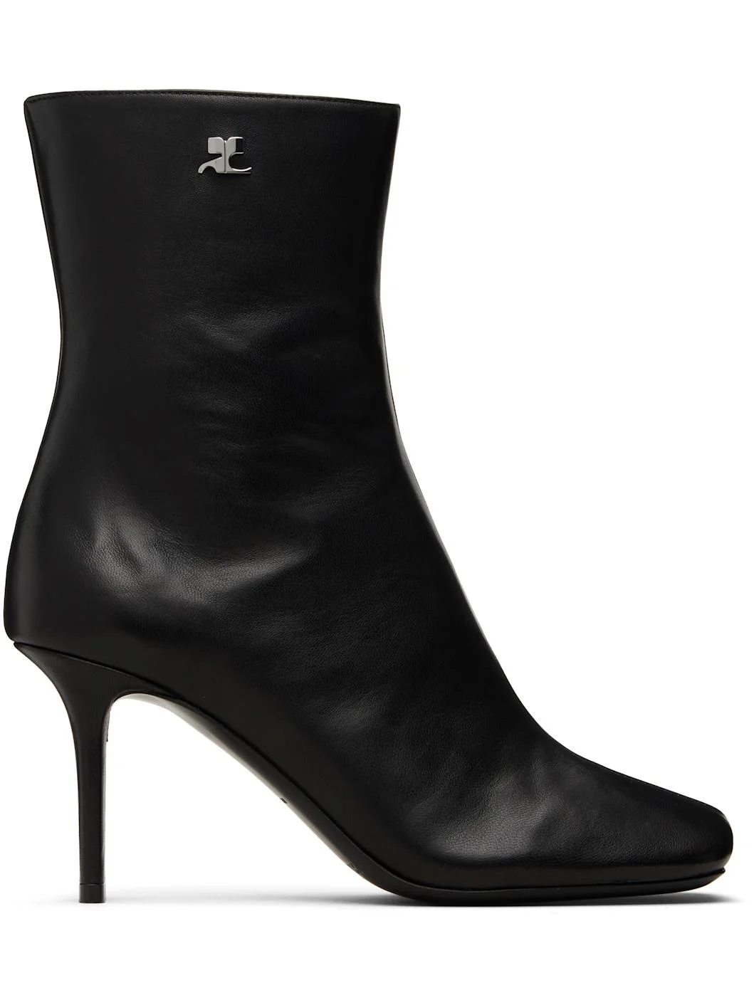 Black Square Toe Leather Ankle Boots - 1