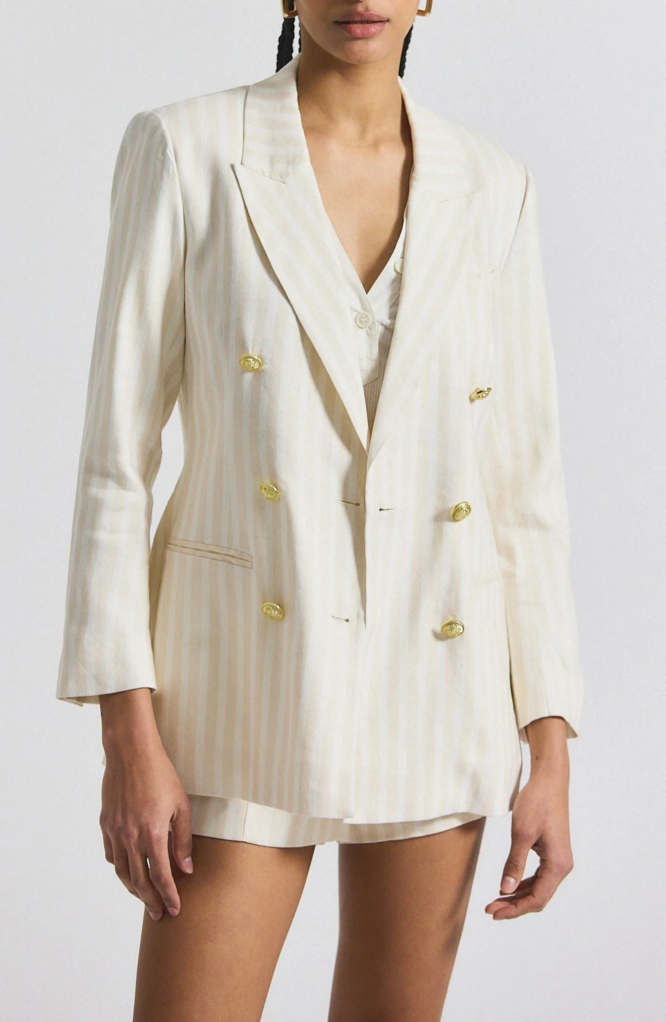 Derek Lam 10 Crosby Walter Stripe Double Breasted Linen Blend Jacket in Sand/White at Nordstrom - 1