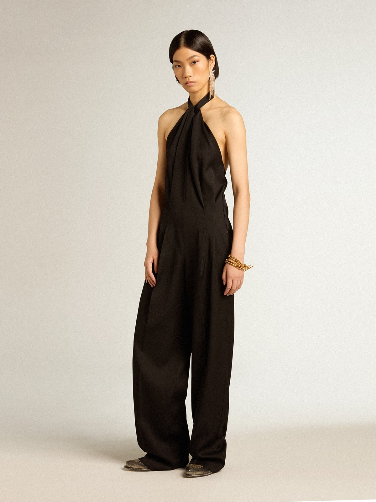 Black wool gabardine jumpsuit - 3
