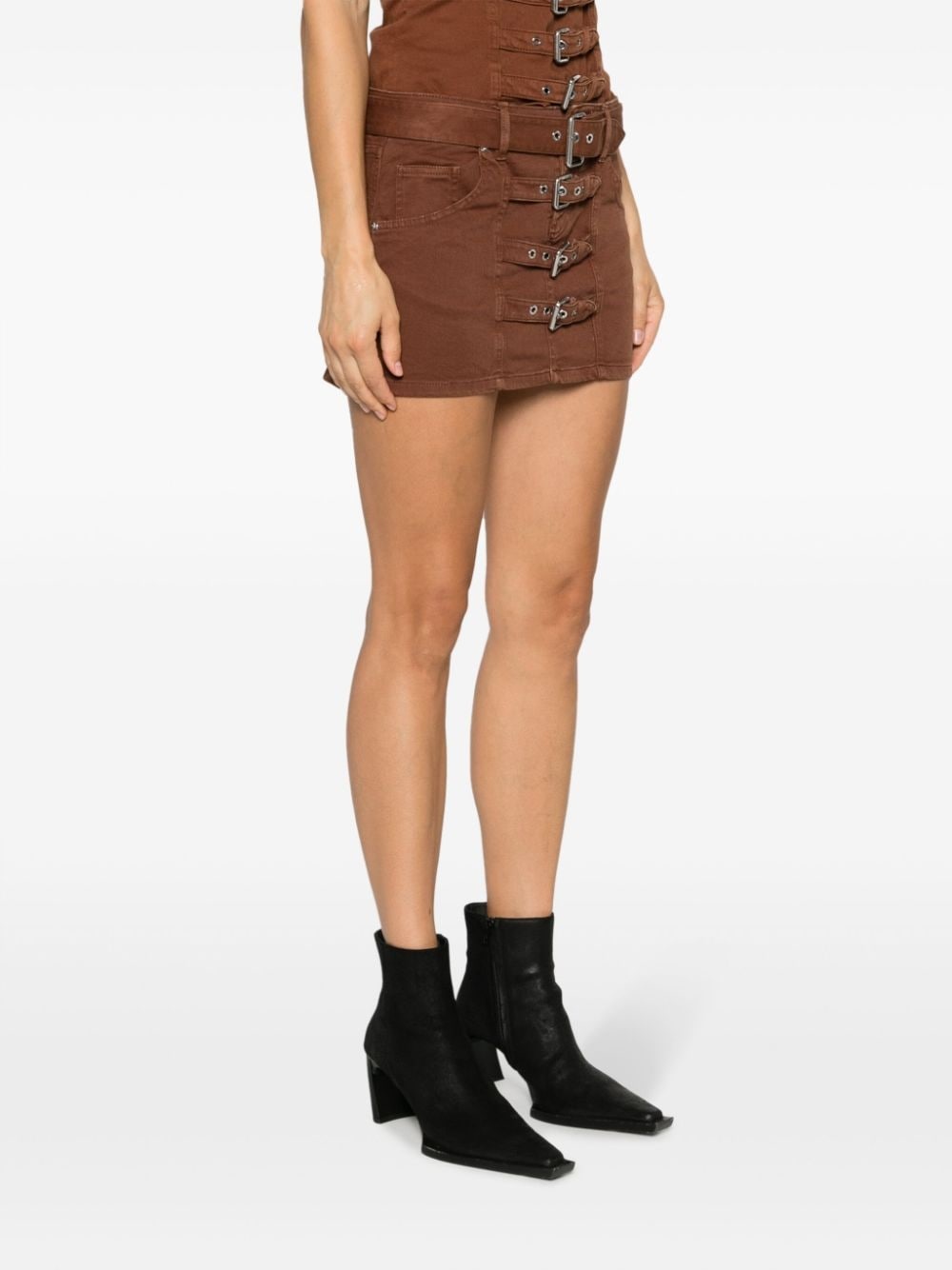 buckle-embellished denim miniskirt - 3