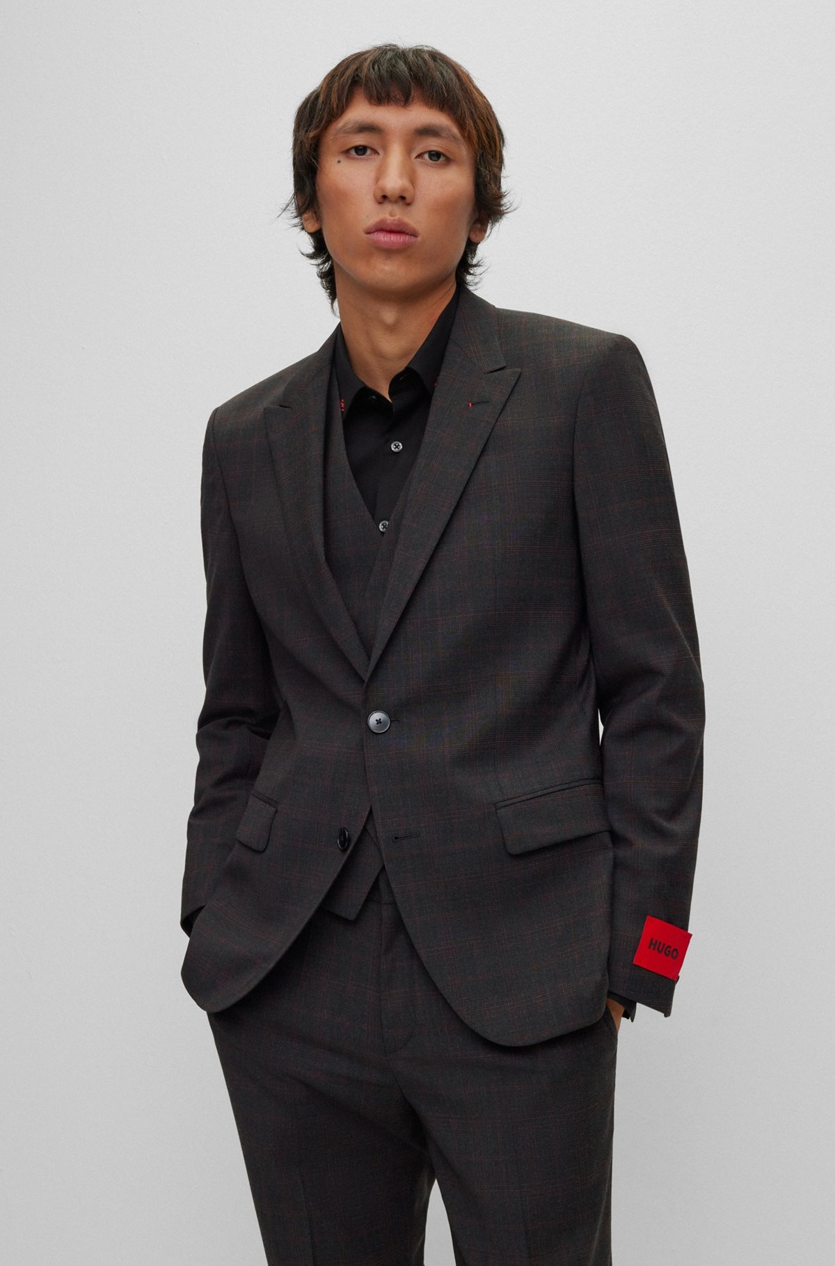 SLIM-FIT THREE-PIECE SUIT IN A CHECKED WOOL BLEND - 3