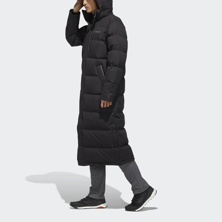 adidas Xplr Dwn Bench Stay Warm Solid Color mid-length hooded down Jacket Black FJ9241 - 5