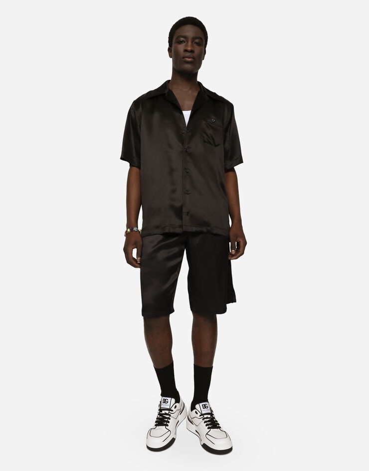 Silk satin jogging shorts with metal DG logo - 5