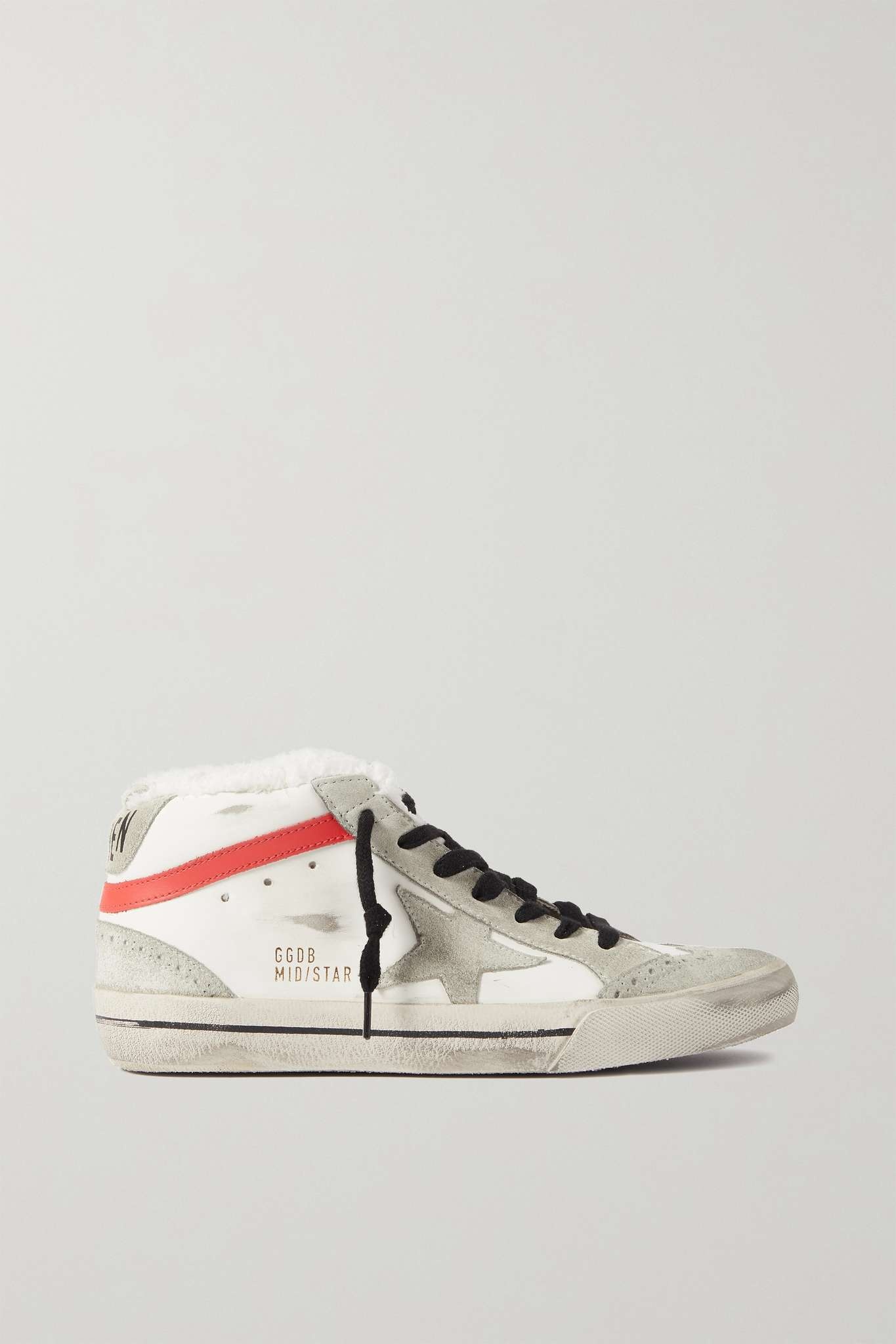 Mid Star shearling-lined distressed leather and suede sneakers - 1