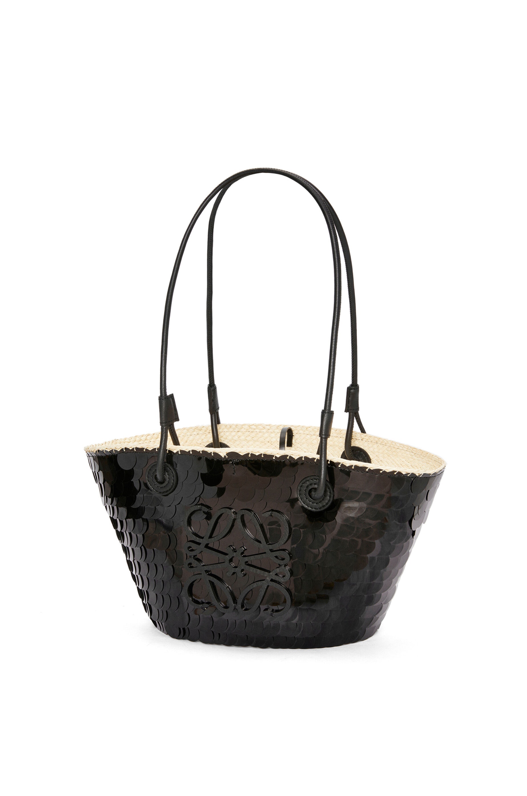 Small Anagram basket in sequinned iraca palm and calfskin - 2