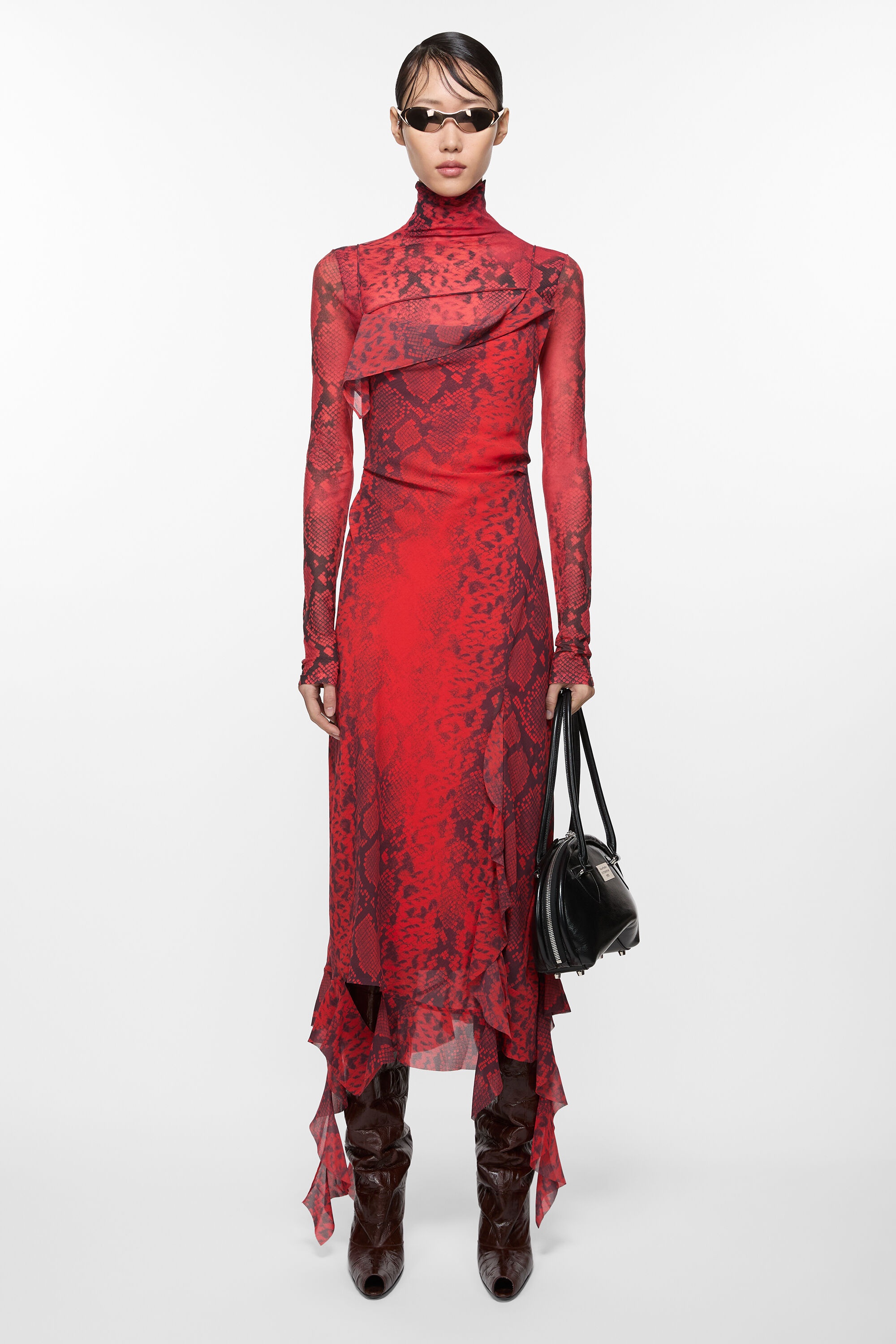 Ruffle strap dress - Fire red - 2