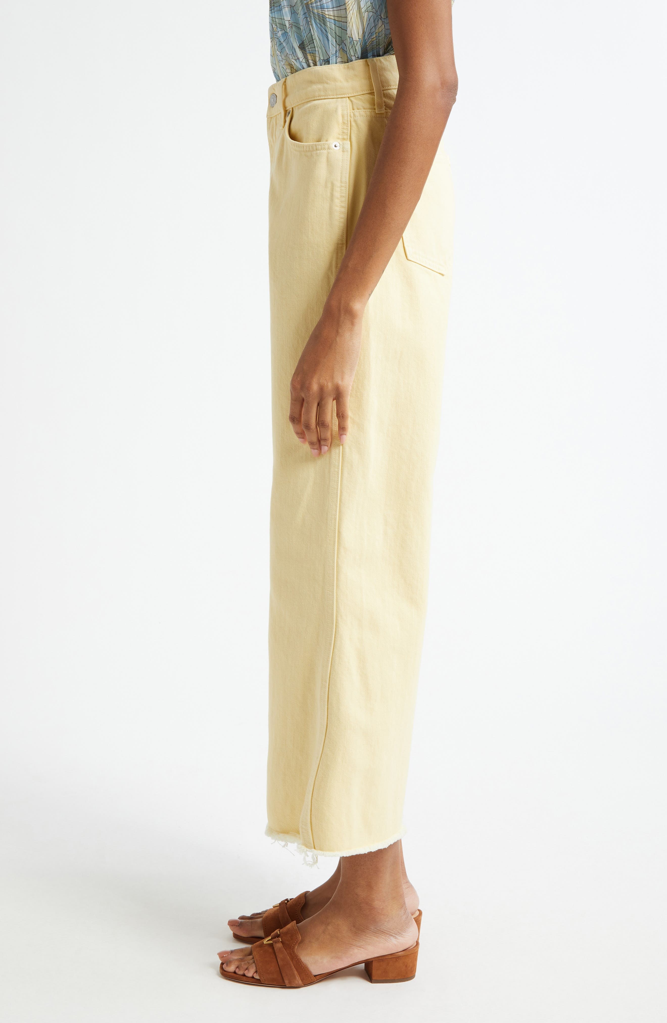 Veronica Beard Taylor High Waist Fray Hem Crop Wide Leg Jeans in Chamomile at Nordstrom - 4